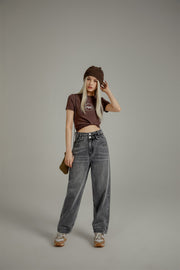 Two Layer Belt Loops Wide Denim Jeans