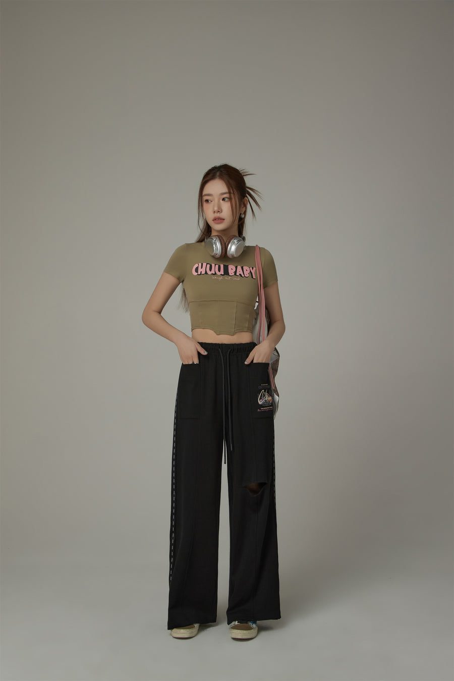 CHUU String Wide Slit Pants