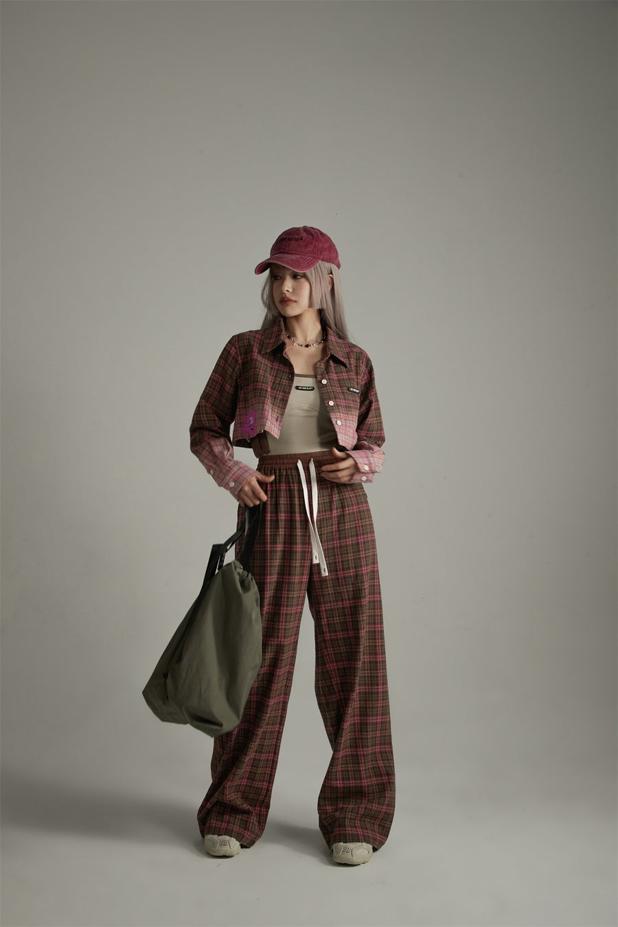 CHUU Check Wide Casual Stright Pants