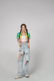 Rainbow Cropped Zip-Up Jacket