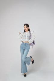 Flower Eyelet Puff Blouse