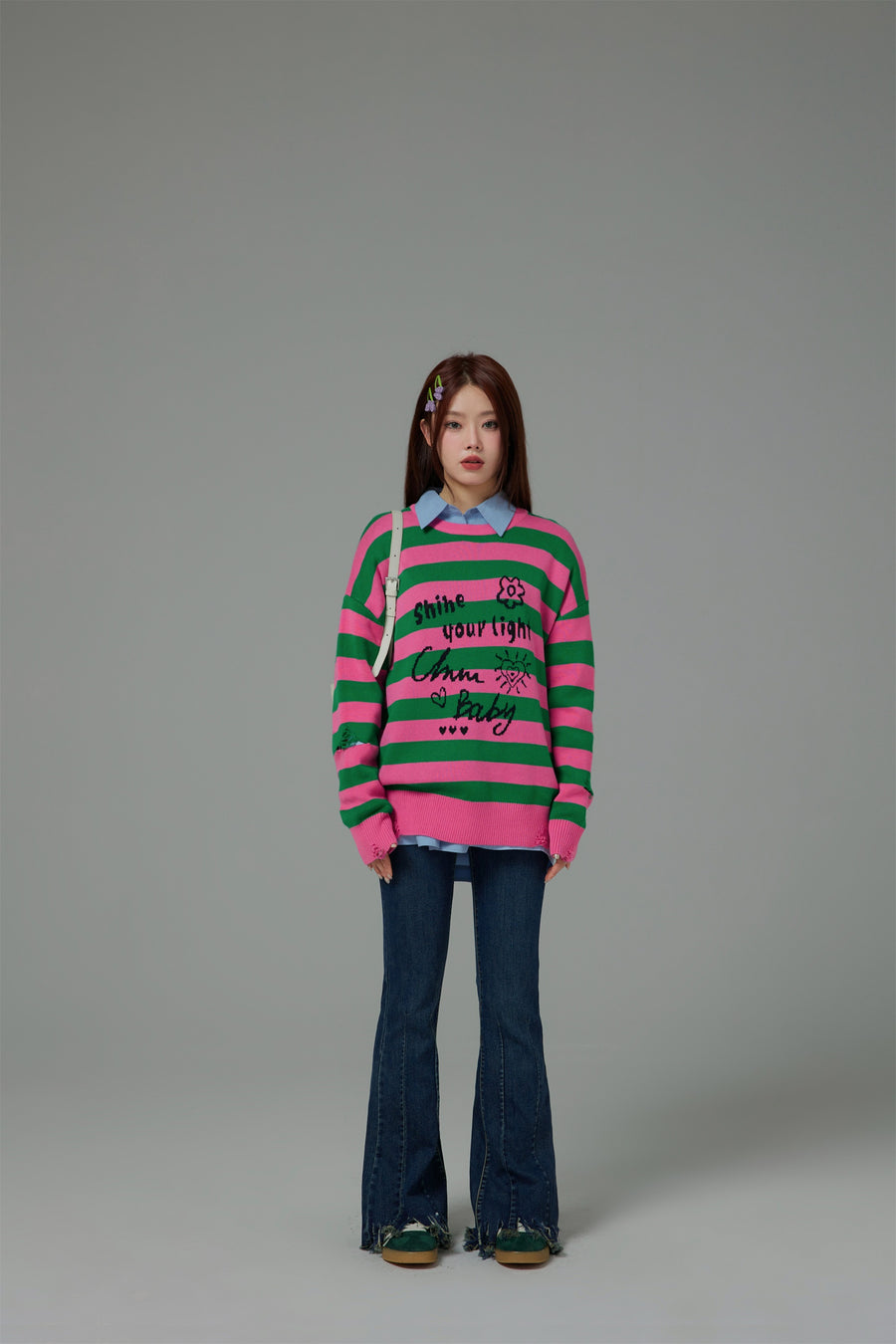 CHUU Shine Your Light Stripe Knit Sweater