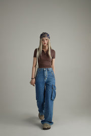 Long Cargo Pockets Wide Jeans