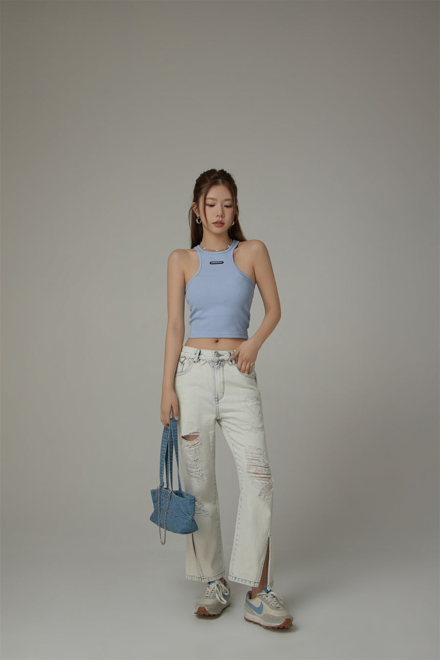 CHUU Distressed Slit Bootcut Denim Jeans