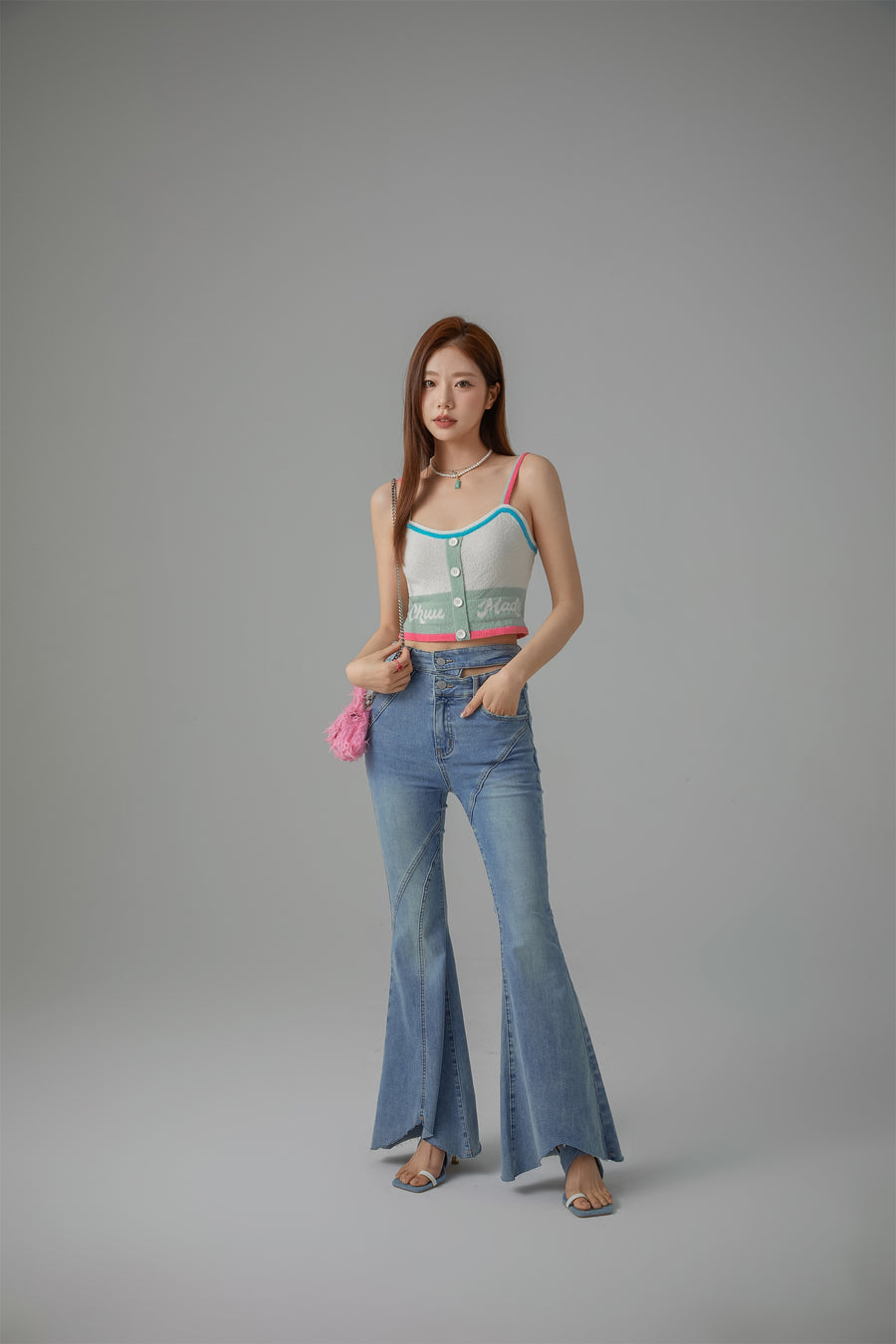 CHUU Color Lined Button Bustier Top