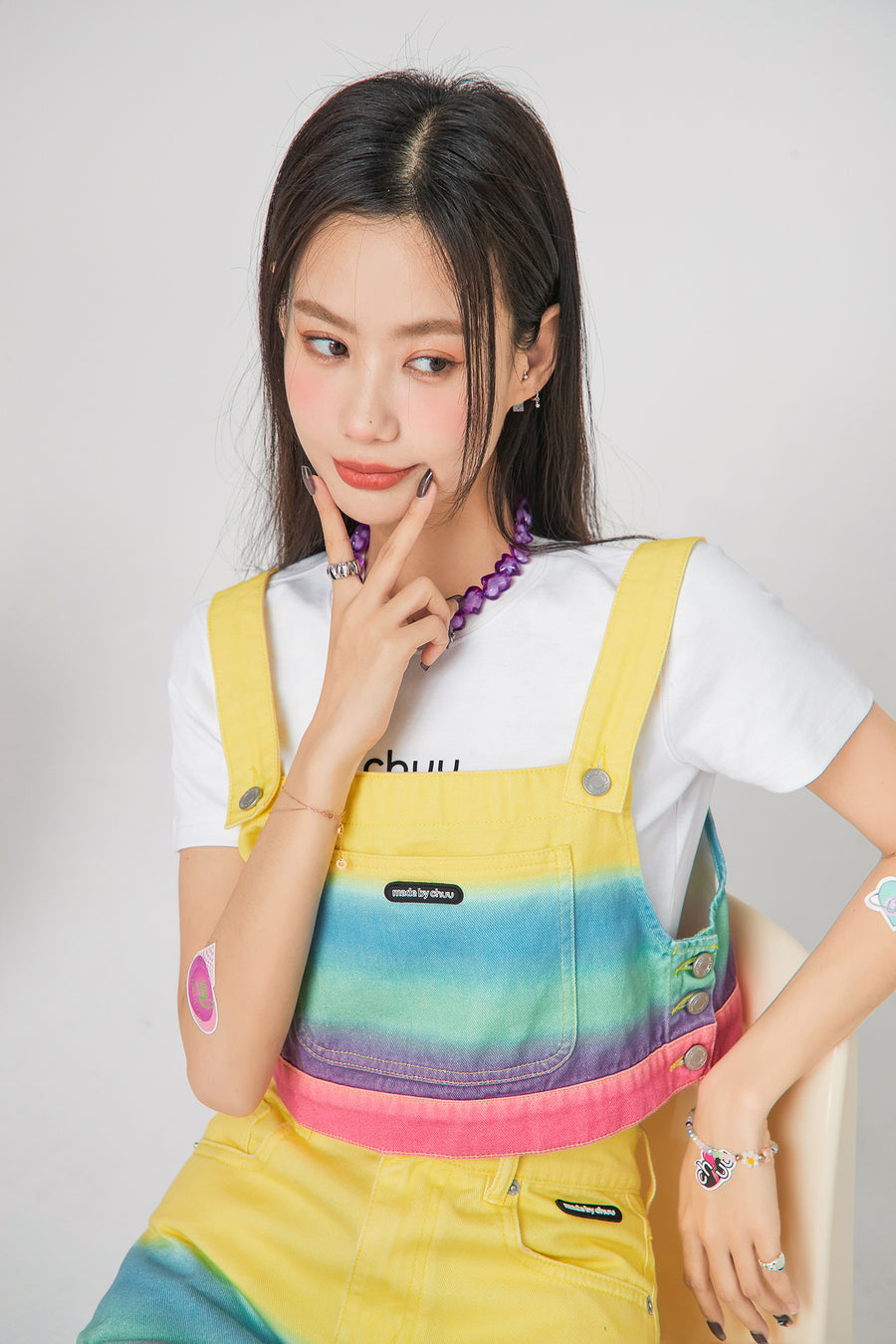 CHUU Rainbow Cropped Overall Top