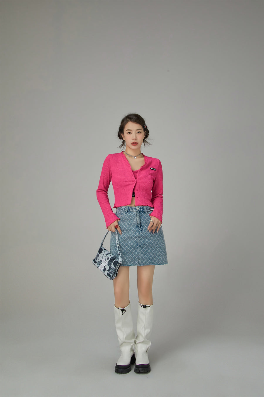 CHUU Chuu Girl Diamond Check Denim Skirt