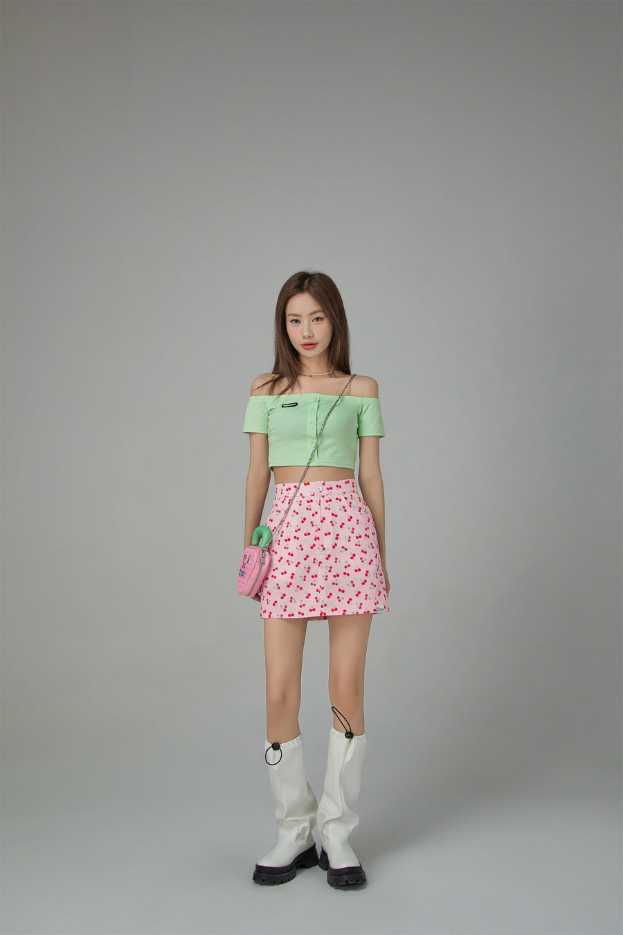 CHUU Cherry Print A-Line Mini Skirt