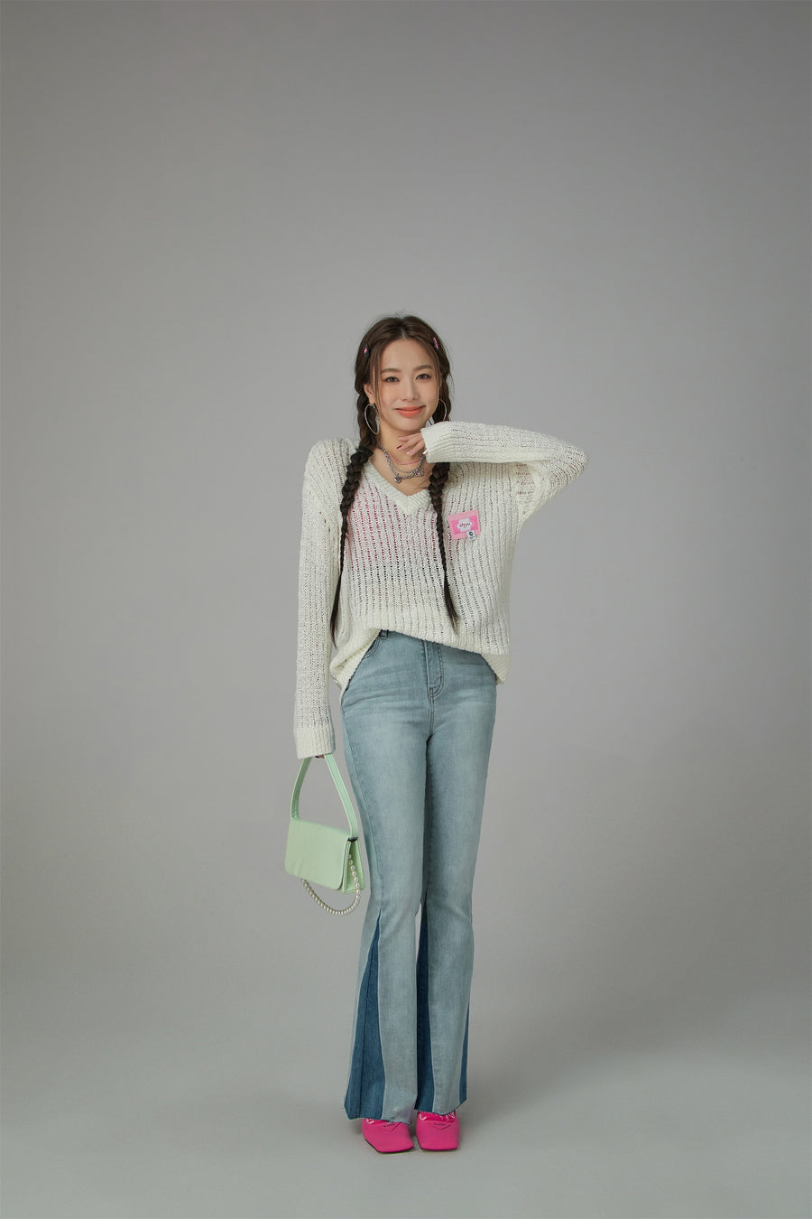 CHUU V-Neck See-Through Crochet Sweater