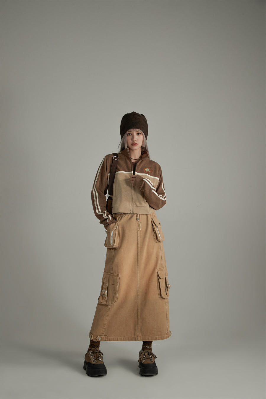 CHUU High Neck Crop Zip-Up