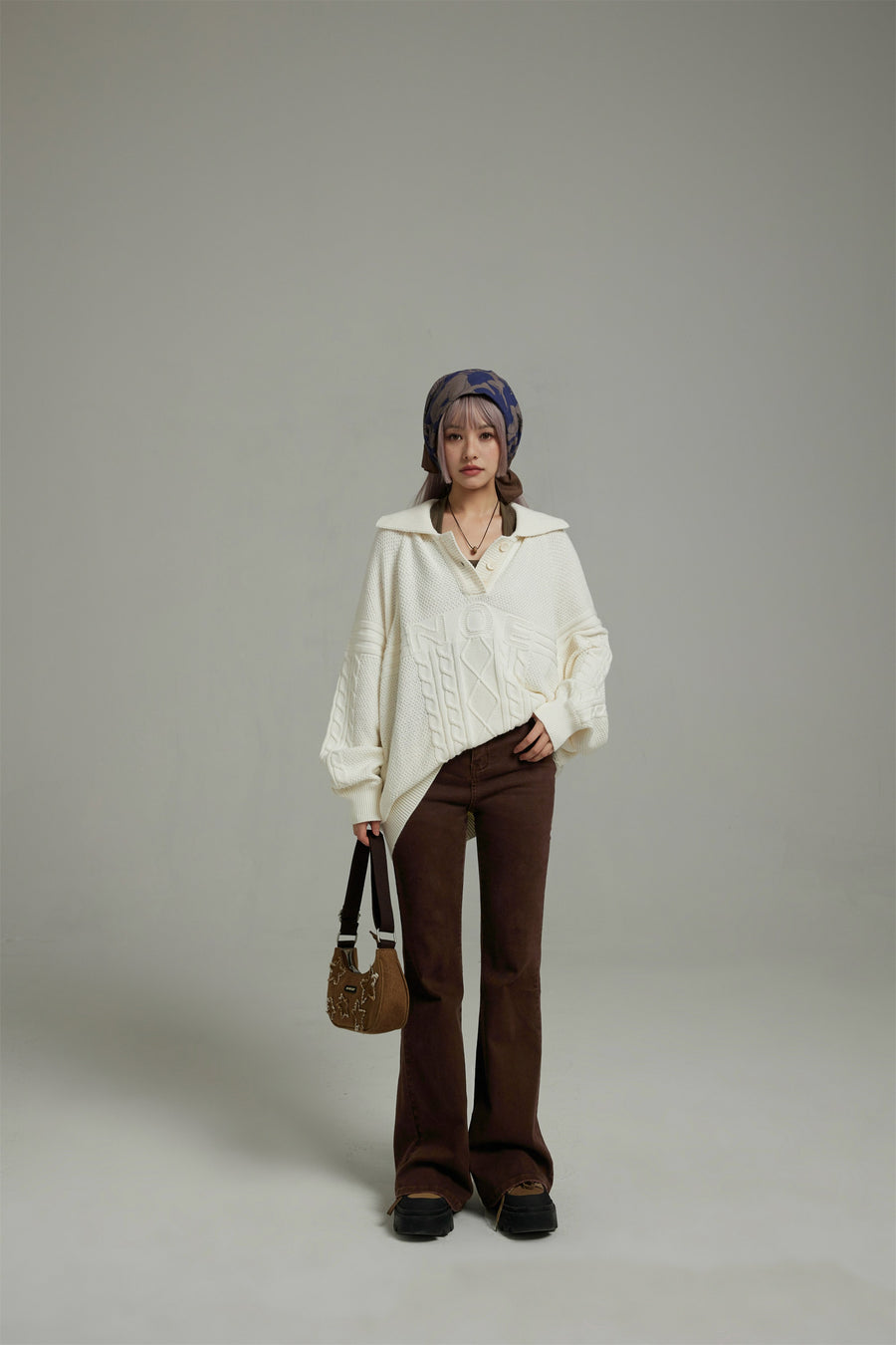 CHUU Polo Neck Overfit Knit Sweater