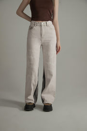 Color Matching Straight Denim Pants