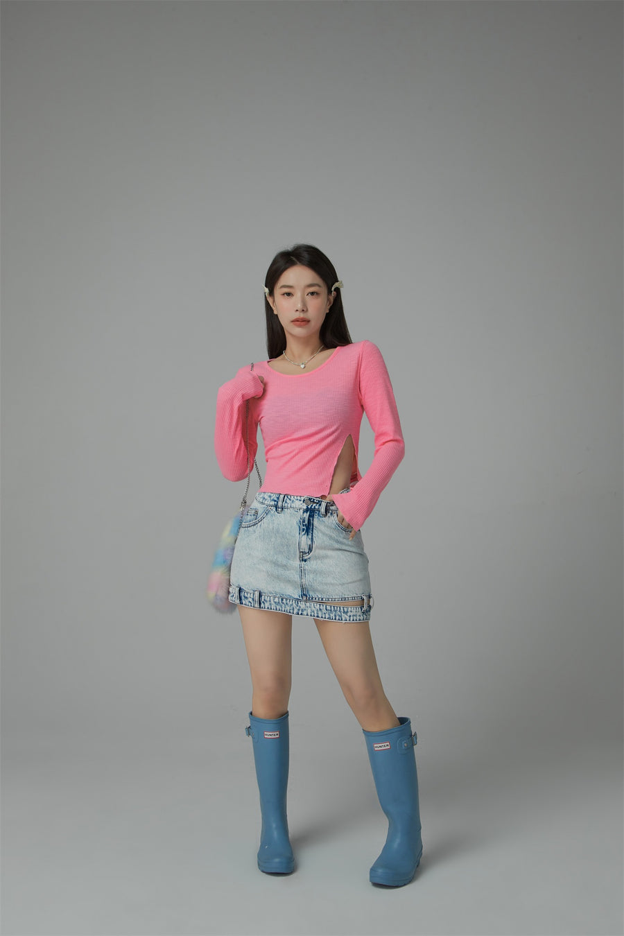 CHUU Slim Side Slit Long Sleeve T-Shirt