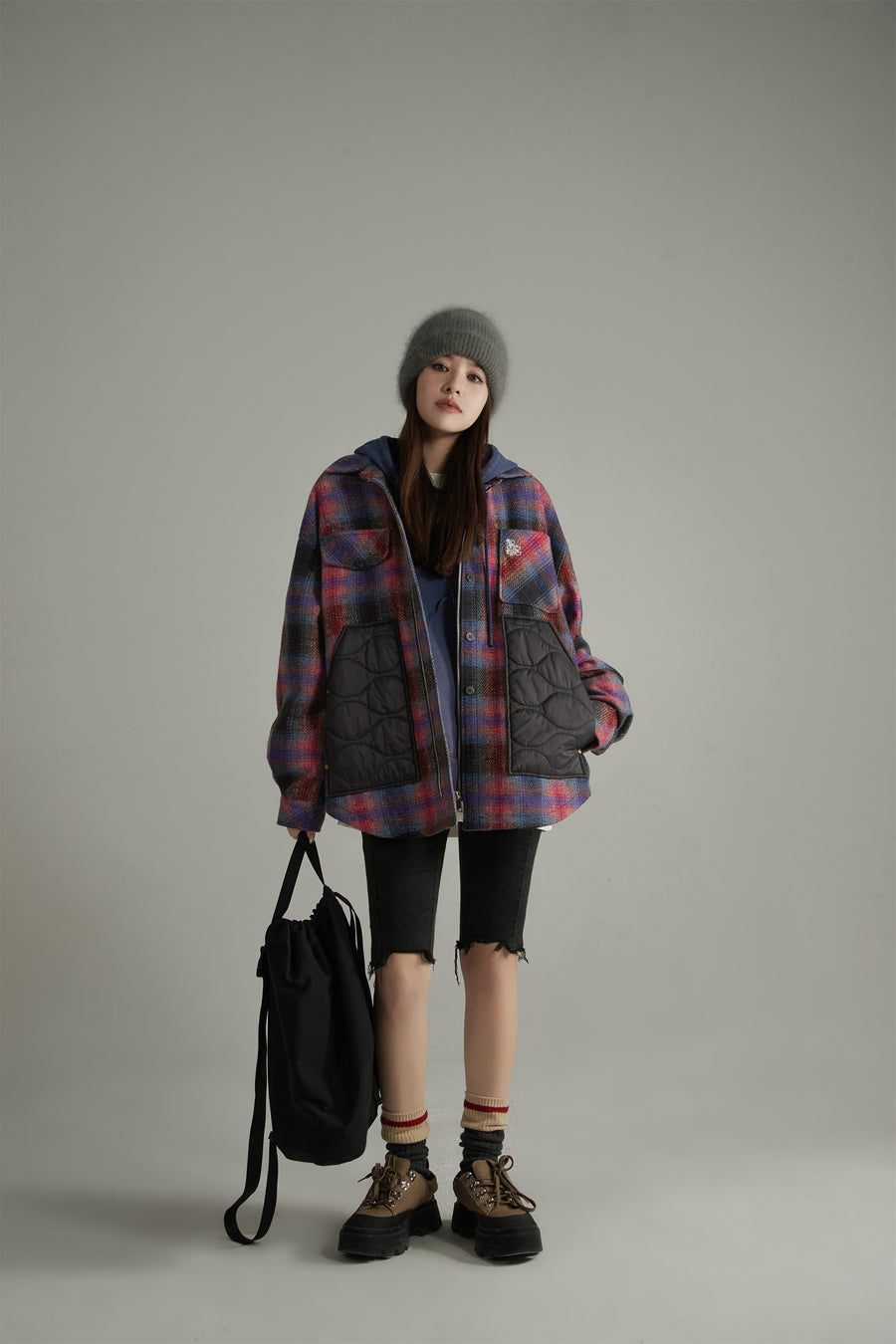 CHUU Color Block Check Loose Fit Coat