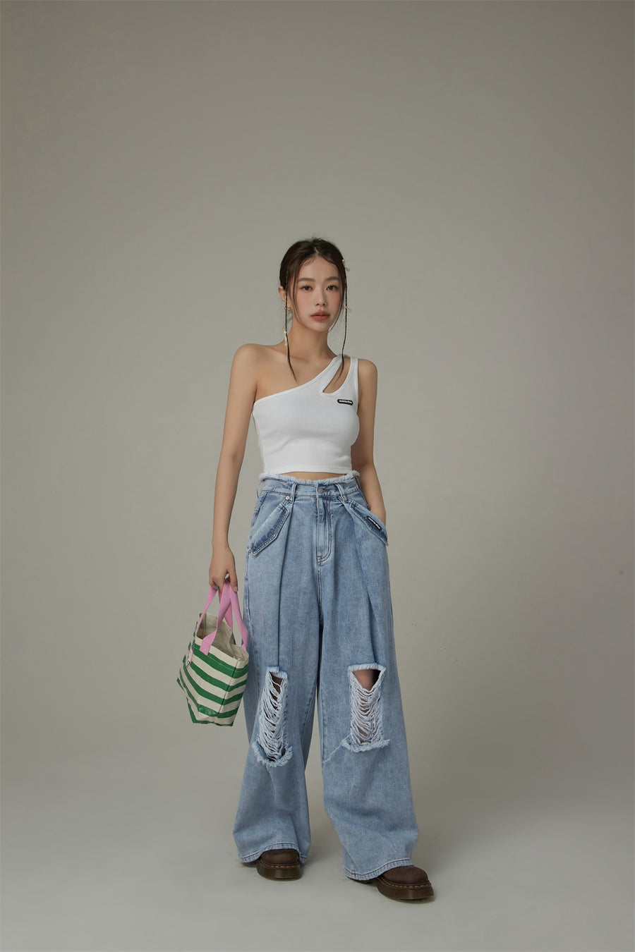 CHUU One Shoulder Slim Crop Top