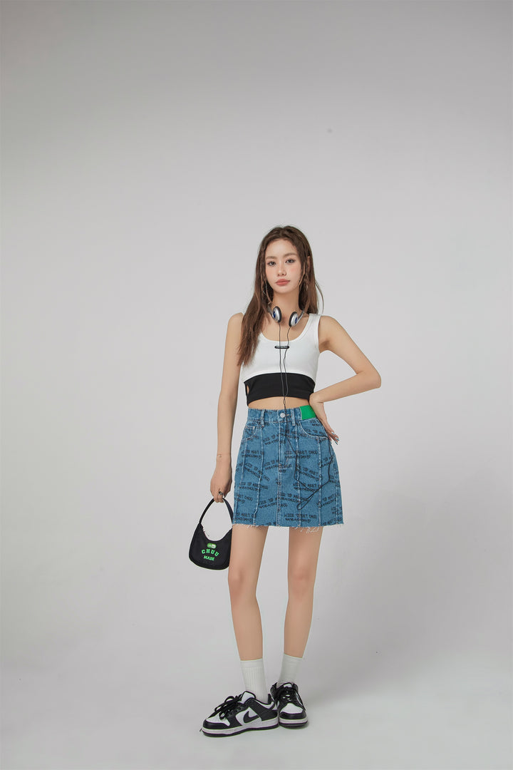 Nice To Meet Chuu Print Denim Skirt