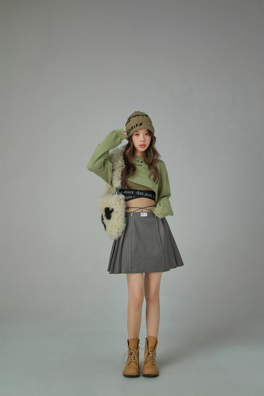 CHUU Criss Cross High Waist Pleated Skirt