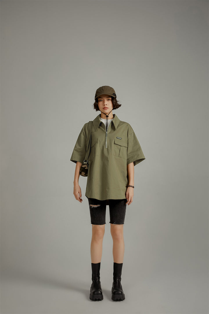 Half-Zip Loose-Fit Anorak Shirt