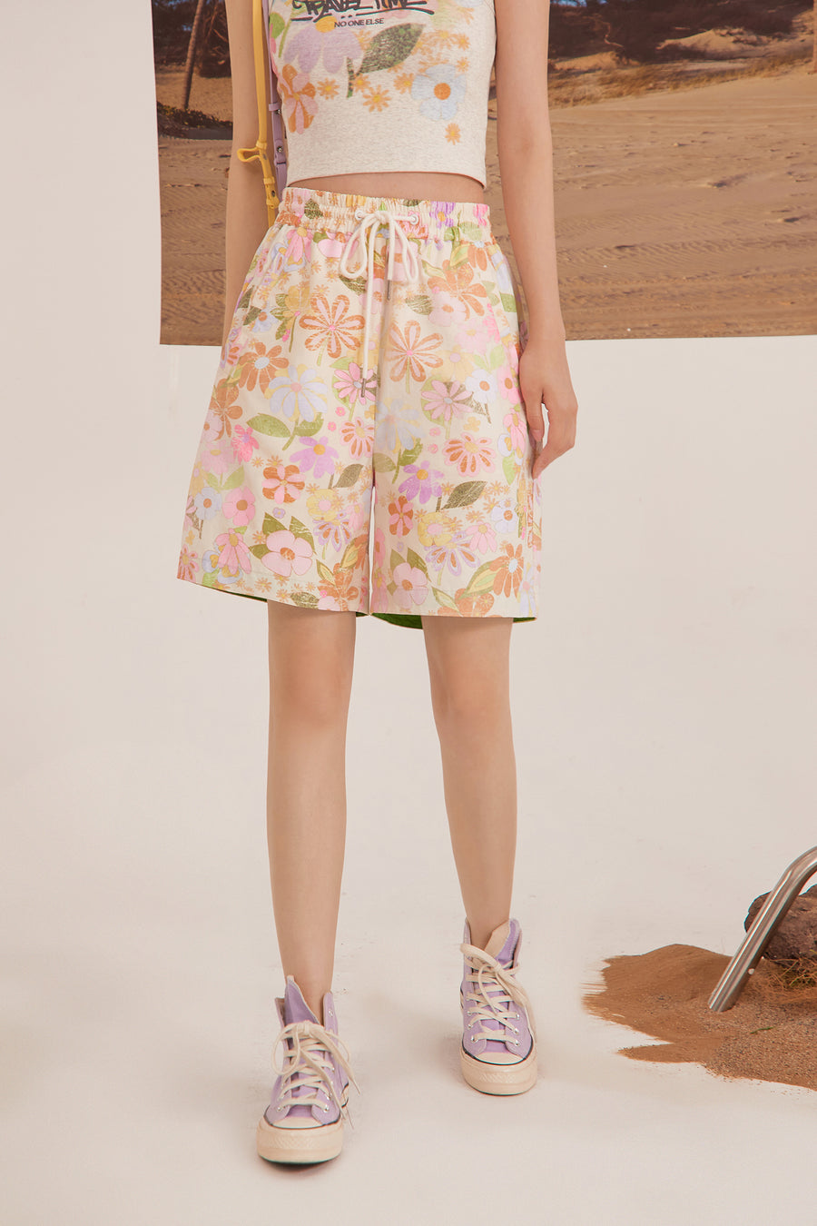 CHUU Vintage Flower Short Pants