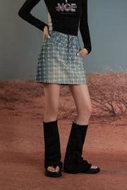 Gradient Argyle Denim Skirt