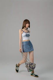 Argyle Line Denim Mini Skirt