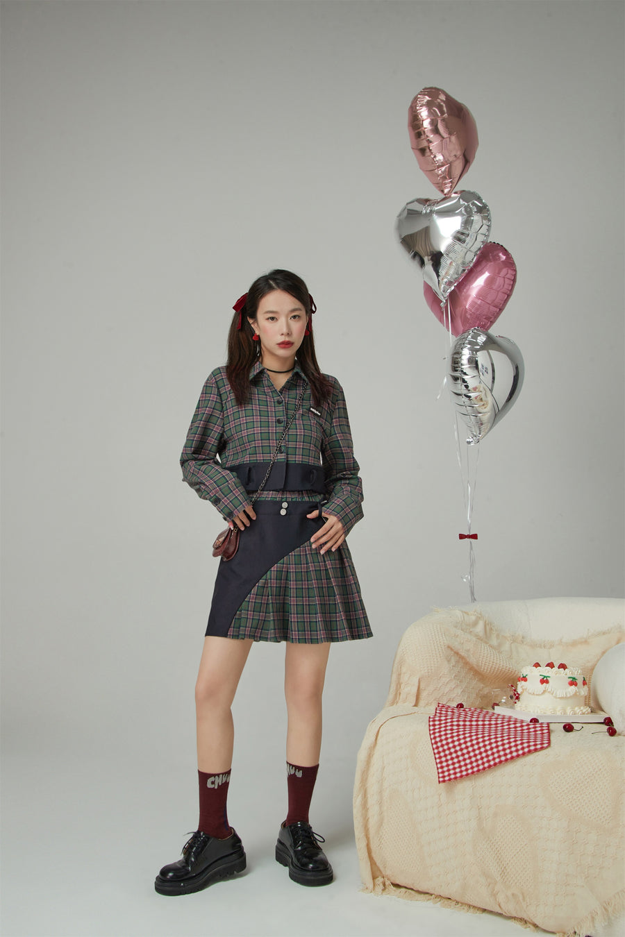 CHUU Prepared For This Moment Cropped Check Shirt