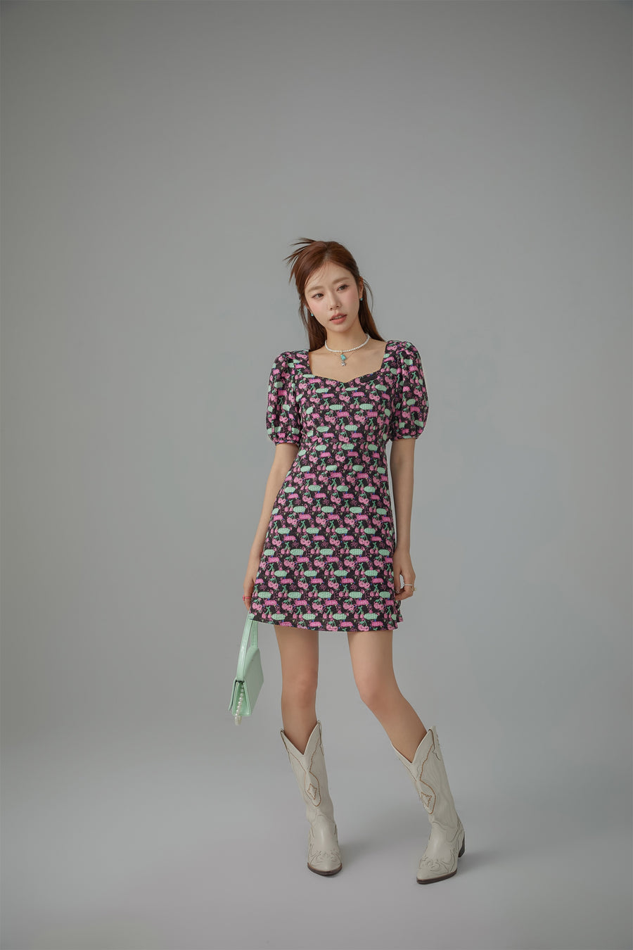 CHUU Cherries Back Cutout Mini Dress