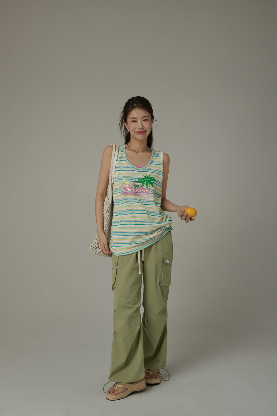 CHUU Chuu Baby Printed Design Striped Sleeveless Oversized T-Shirt