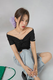 Shirring Off Shoulder T-Shirt