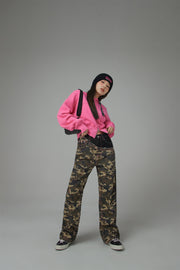 Stitched Camouflage Straight Denim Pants