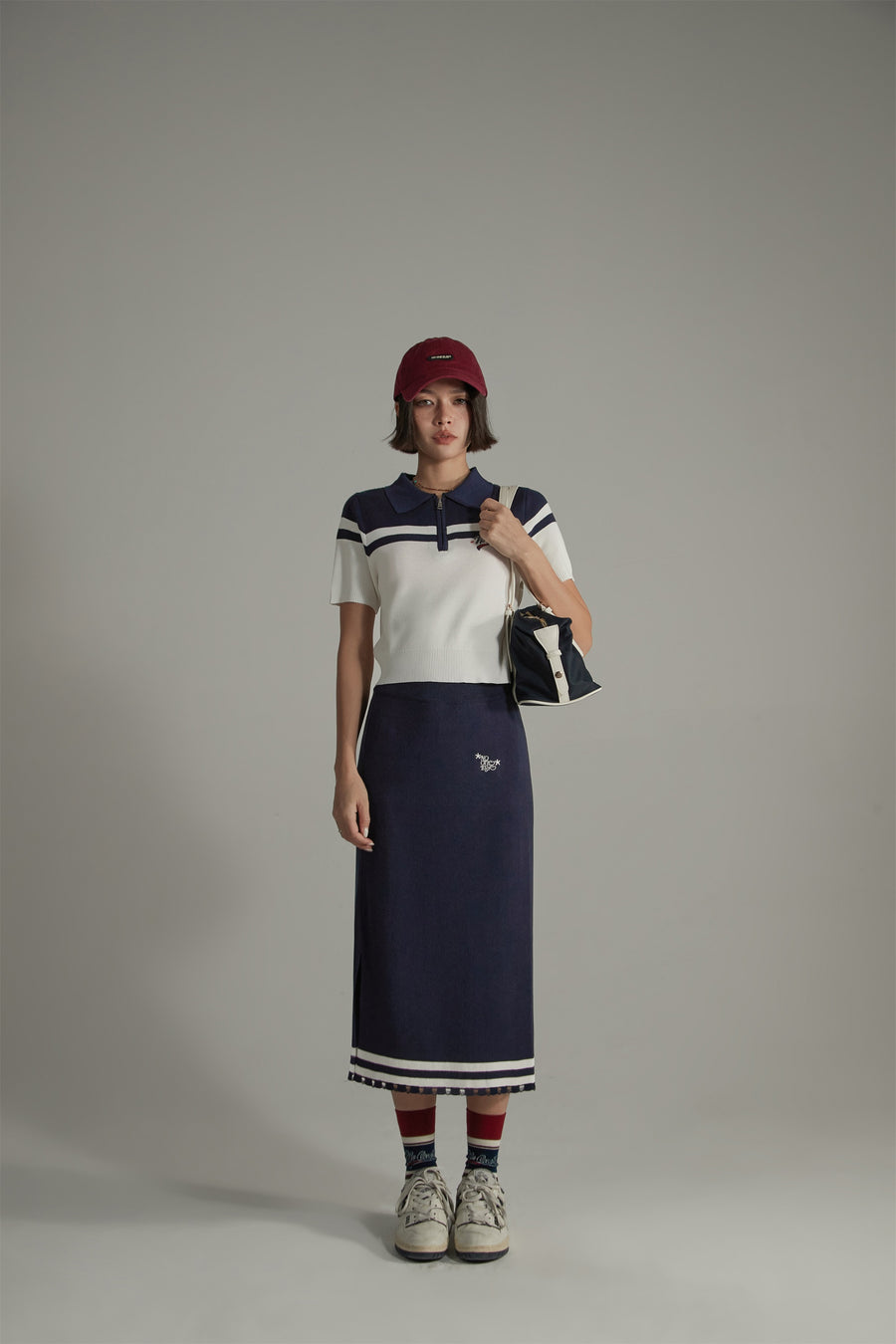 CHUU Striped Split Long Skirt