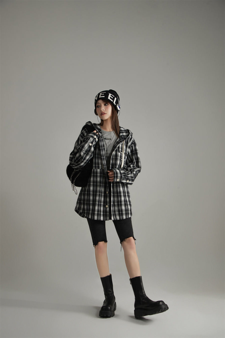 CHUU Classic Check Hoodie Shirt