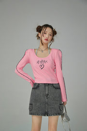 I Love Chuu Round Neck Puff Sleeve T-Shirt