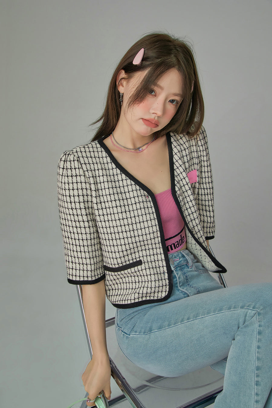 CHUU Chic Tweed Short-Sleeves Summer Jacket