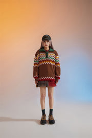 Polo Neck Wave Knit Sweater