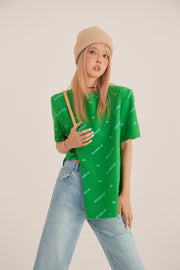 Wide Side Slit Green T-Shirt