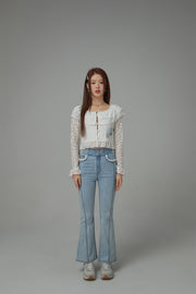 Star Lace Button Crop Blouse