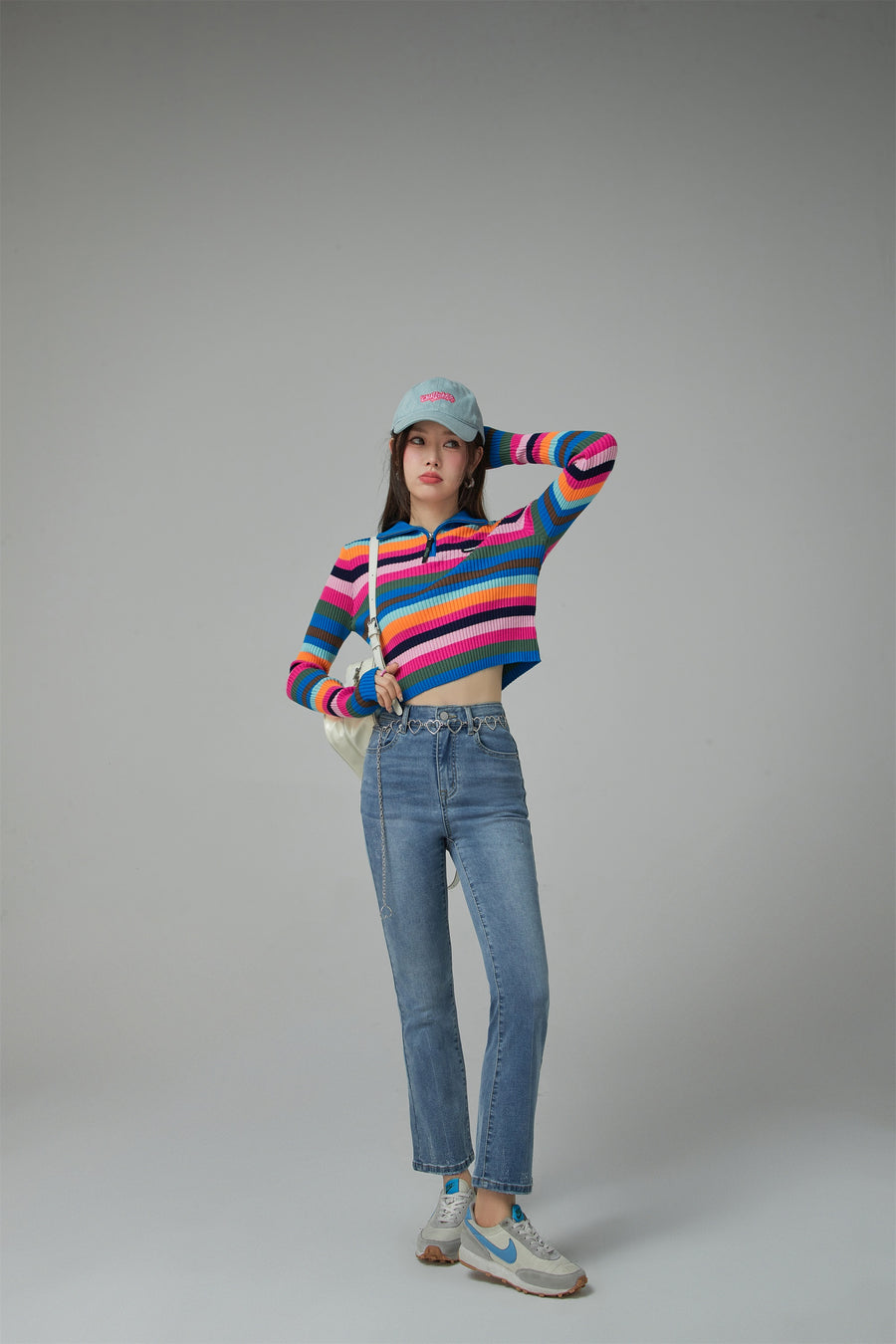 CHUU A Dose Of Happiness Rainbow Stripe Knit Top