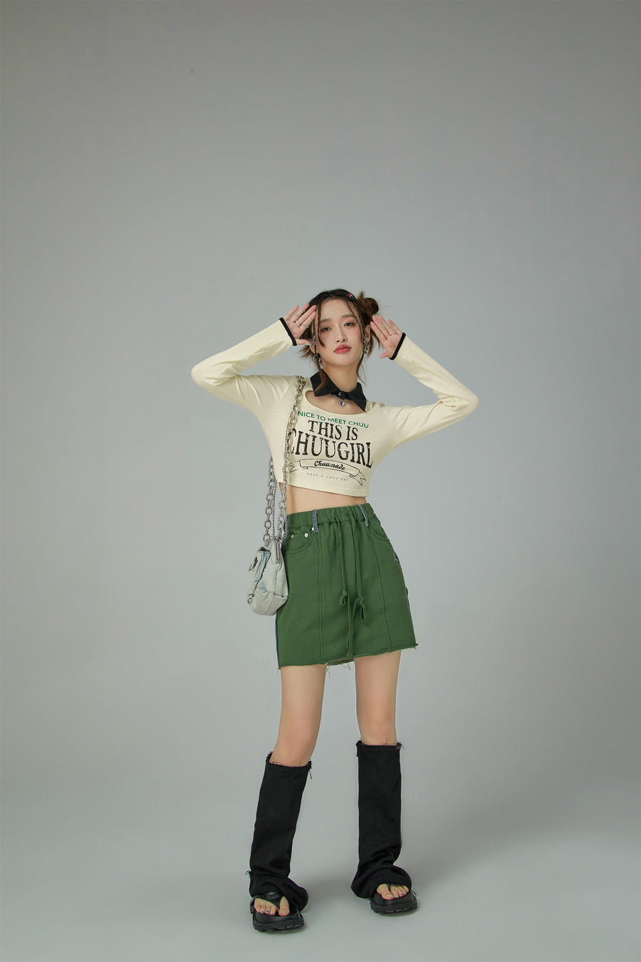 CHUU Two Faced Denim Mini Skirt