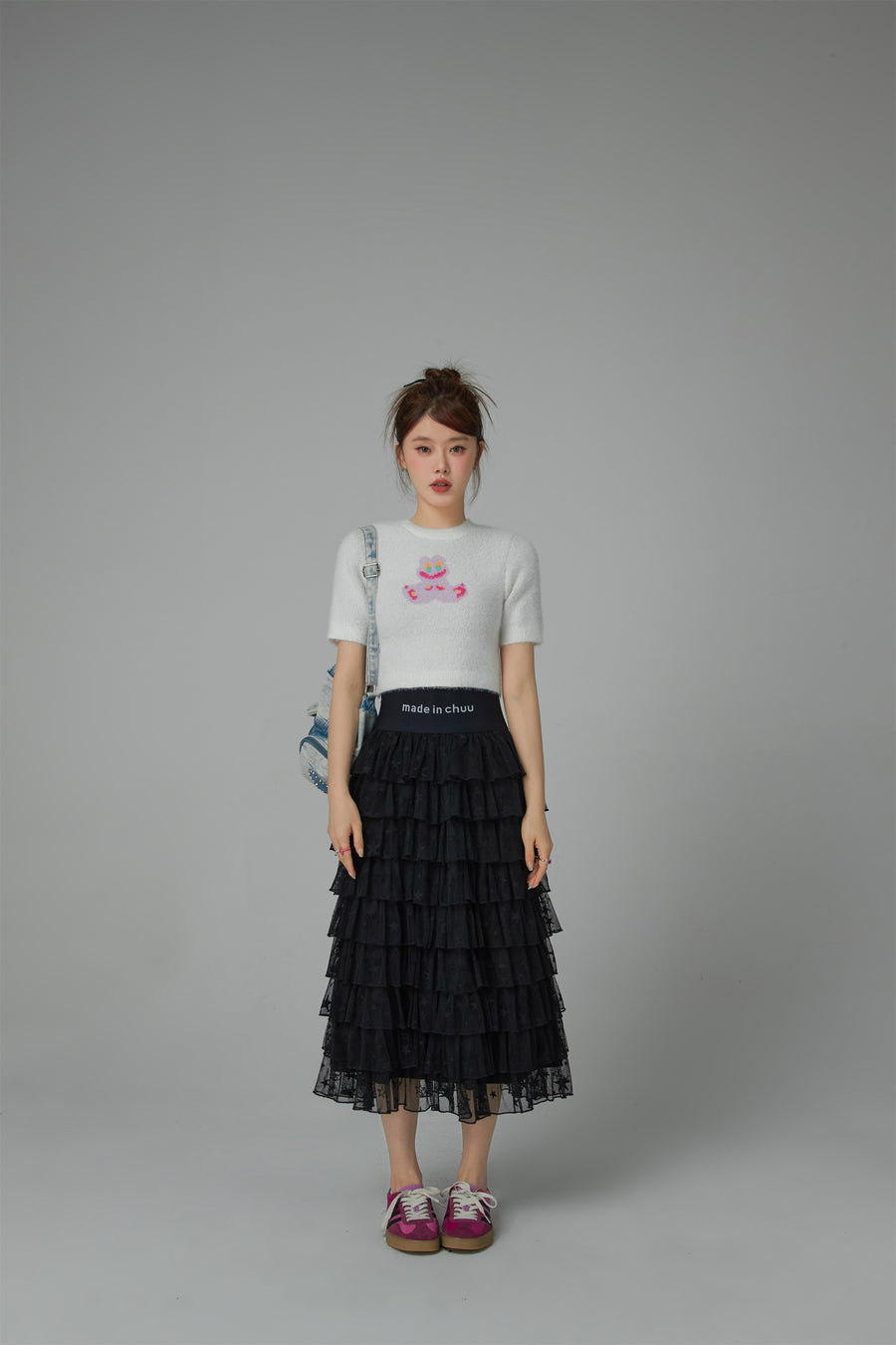 CHUU Stars Chiffon Frill Maxi Skirt