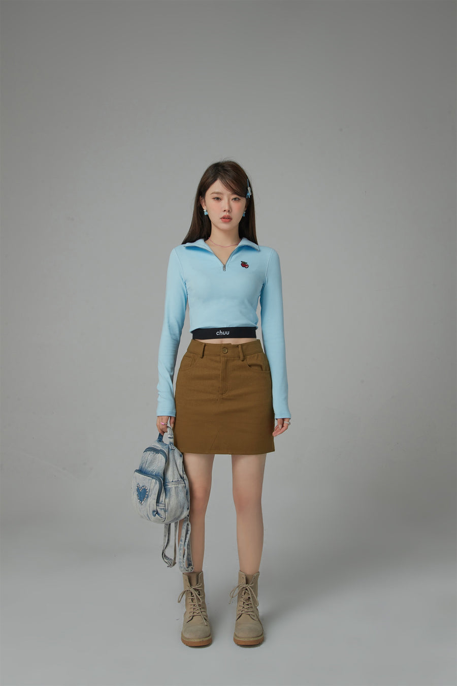 CHUU Love Zone Cherry Half-Zip Cropped T-Shirt