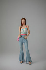 Asymmetrical Hem Slim Bootcut Denim Jeans