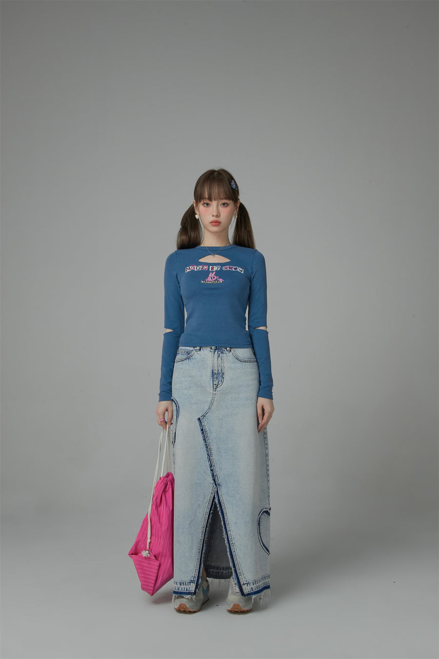 CHUU Bunny Club Elbow Chest Cutout Long-Sleeves Top