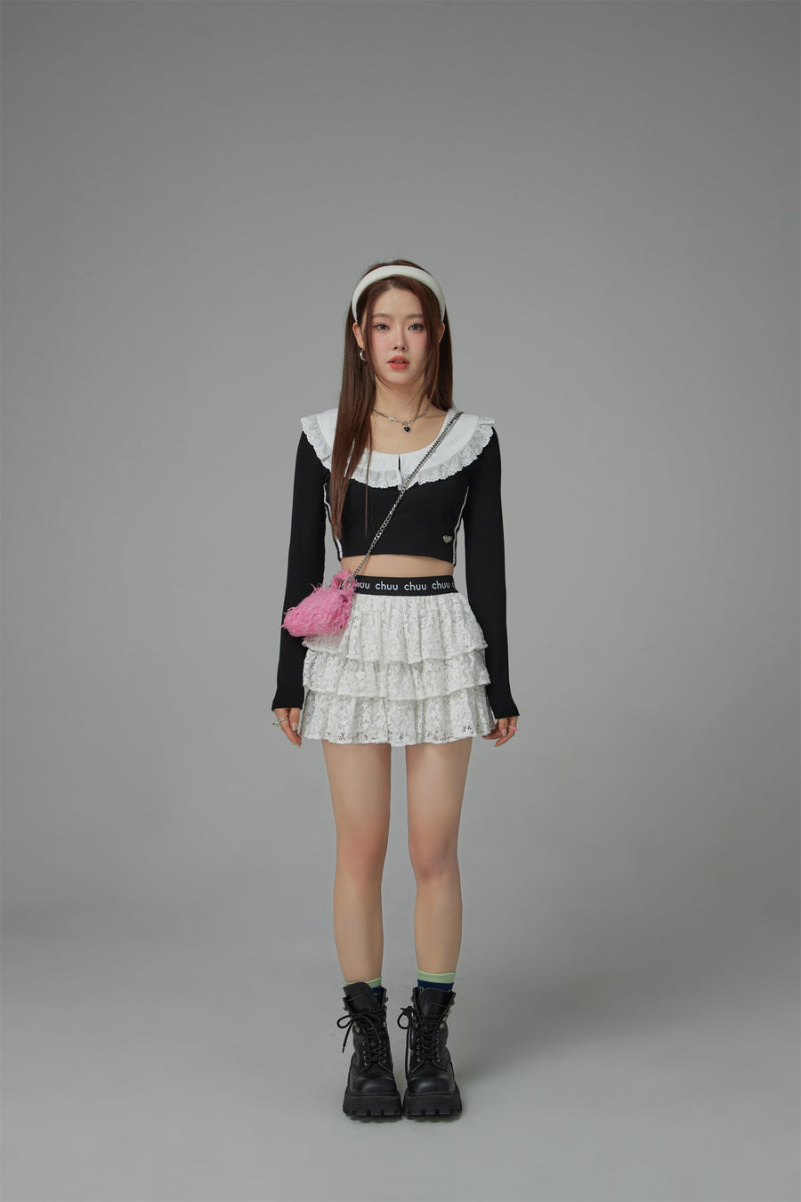 CHUU Star Lace Frill Mini Skirt