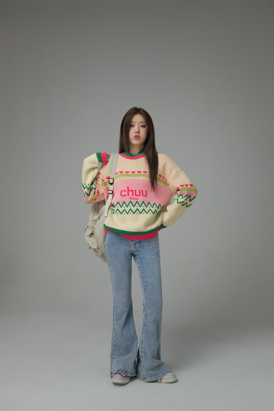 CHUU Feeling Festive Stripe Knit Sweater