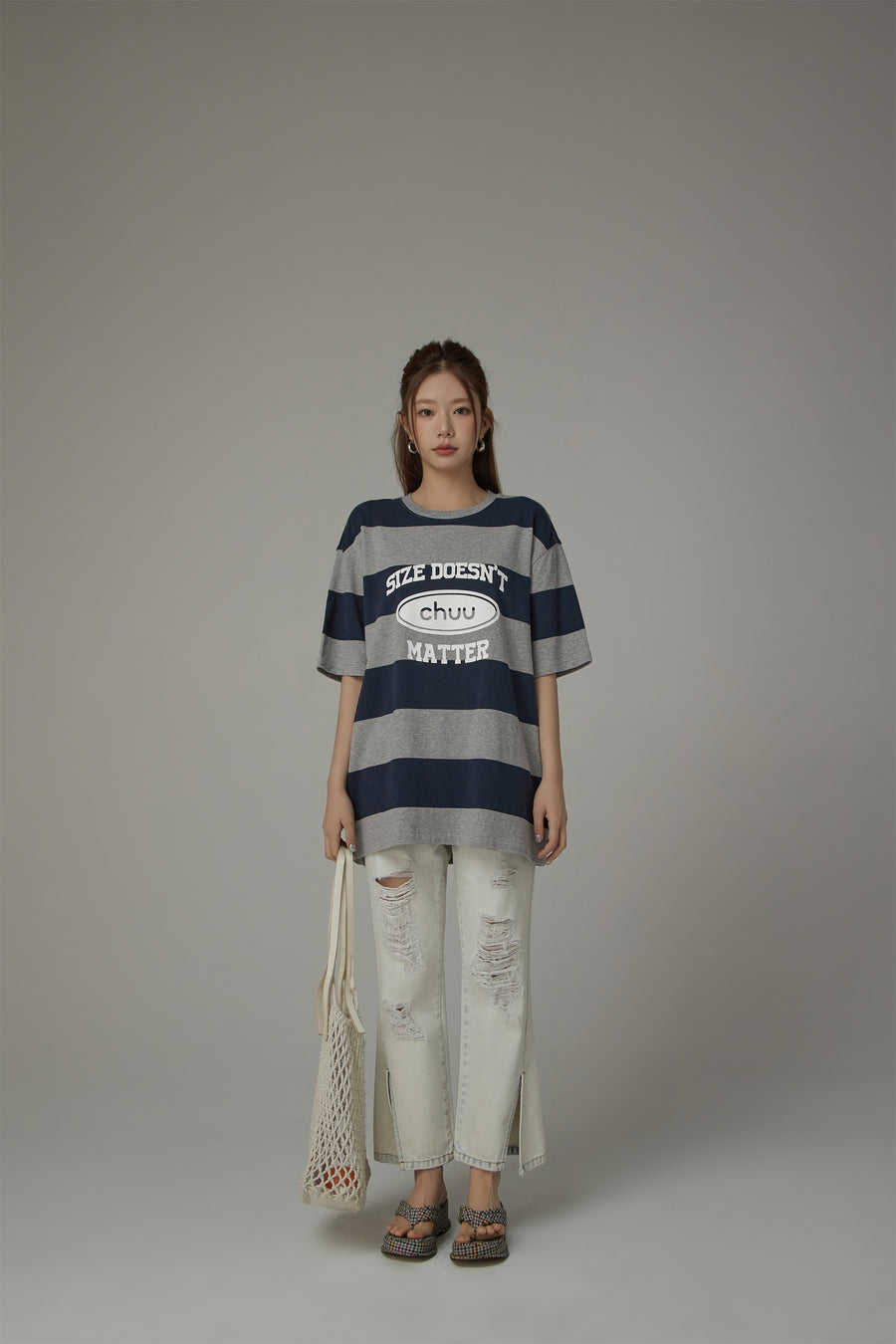 CHUU Size Doesnt Matter Striped Loose Fit T-Shirt