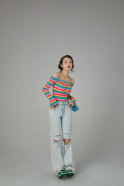 Rainbow Stripes Off-Shoulder Top