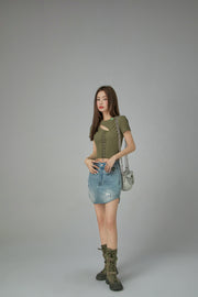 Cutout Front Hooks Short-Sleeved Top