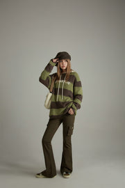 Green Striped Knit Sweatshirt