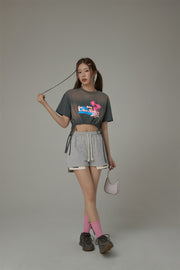 Chuu Babe Tropical Printed Design Strings Cropped T-Shirt